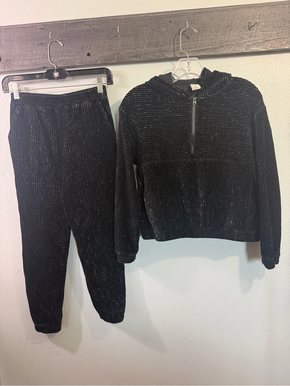 bcg Black Metallic-Thread Hoodie & Jogger Set